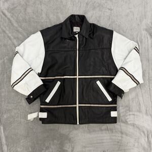 Vintage 90s UB Tuff Leather Jacket Black White Mens L Made in USA